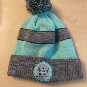 Women's Holy Donut Aqua and Gray Pom-Pom Beanie